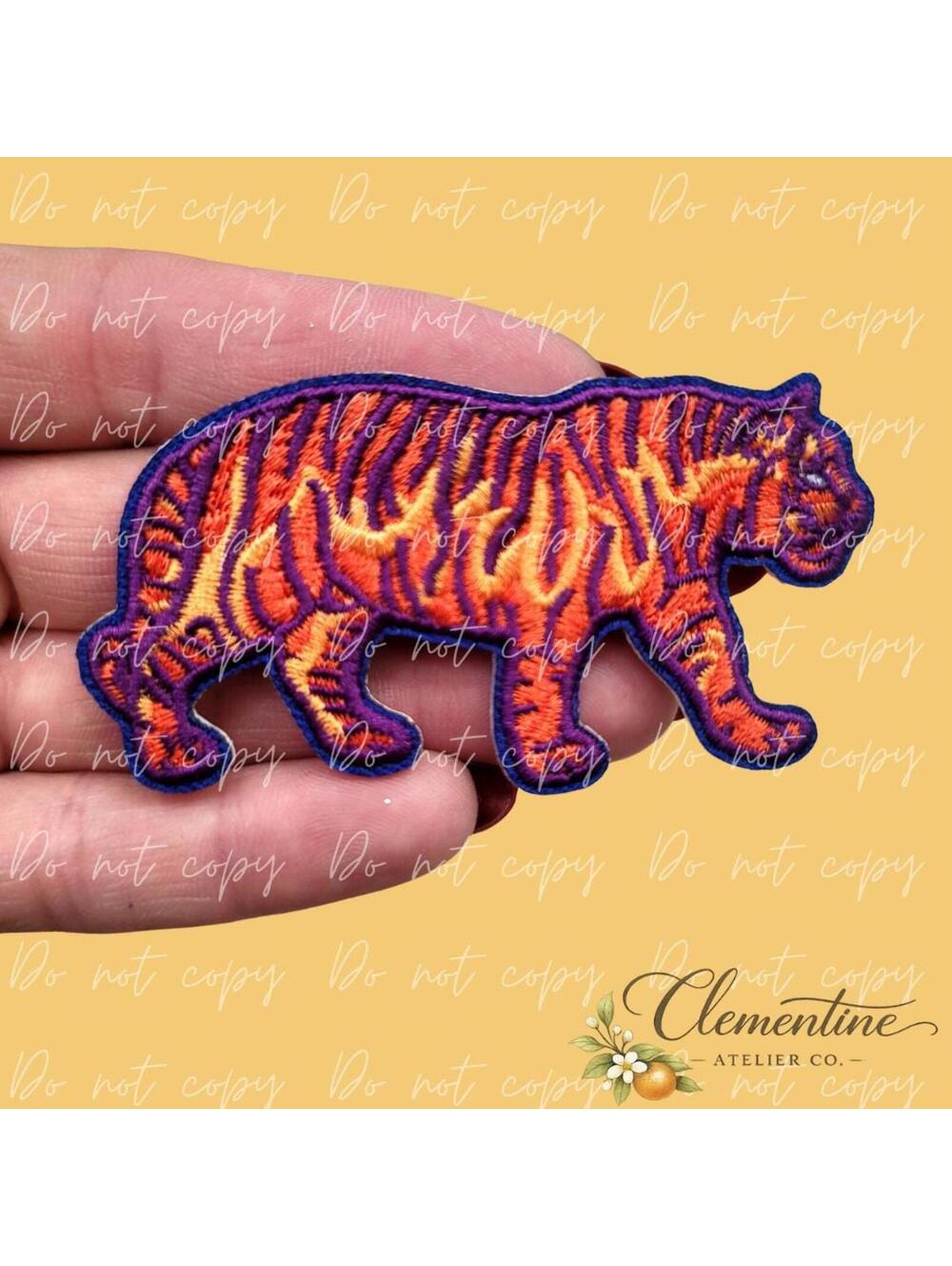 Orange & Purple Tiger Patch: Chenille Mascot Applique Iron-on Patch